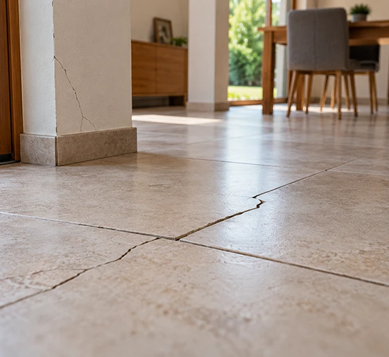 Fissures sur le carrelage et léger affaissement du sol d'une maison à Bordeaux, désordres pouvant nécessiter une étude géotechnique G5